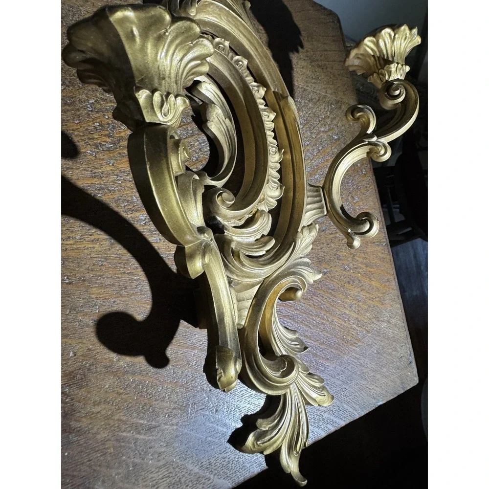 Vtg  1960 Syroco Hollywood Regency Gold Wall Sconces Double Candle Holders Pair